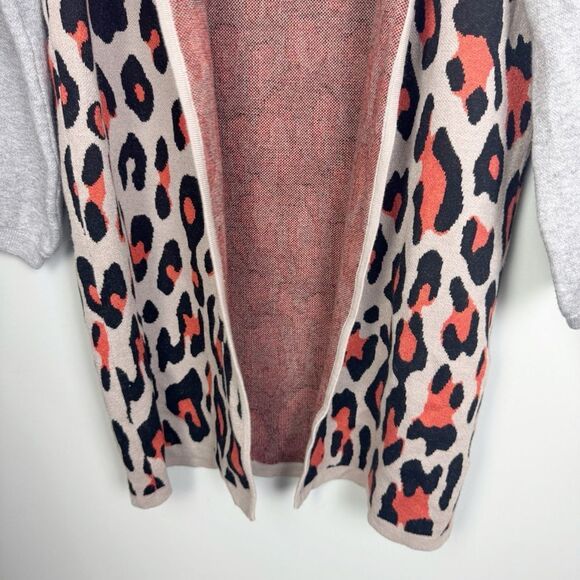 THML | Animal Print Thick Knit Open Front Cardigan Orange Gray Women’s Size M - Picture 4 of 9